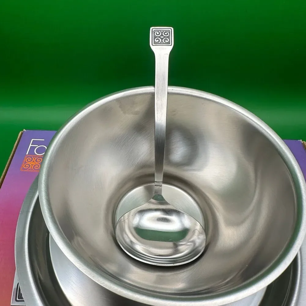 Vintage Mid Century Stainless Steel Sauce Gravy Bowl & Ladle Set Japan